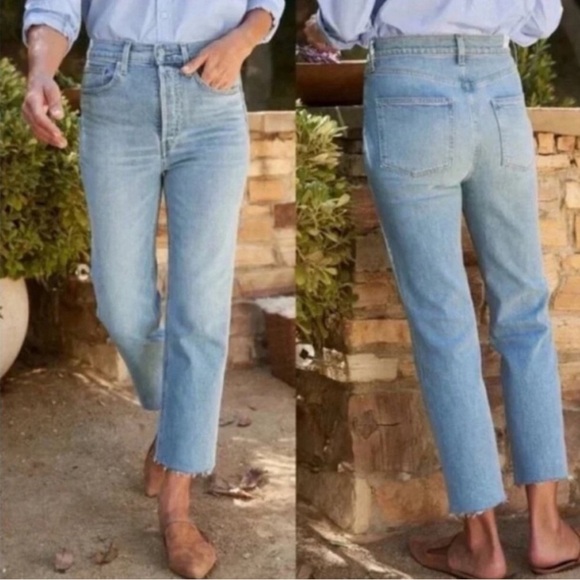 Frank & Eileen Denim - Frank & Eileen Monaghan Button Fly High Rise Raw Hem Straight Leg Mom Jeans 27